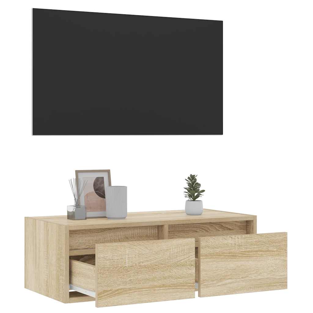 TV Cabinet with LED Lights Sonoma Oak 75x35,5x25 cm