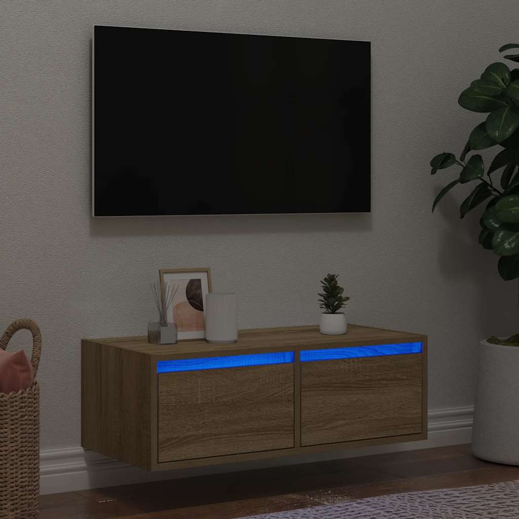 TV Cabinet with LED Lights Sonoma Oak 75x35,5x25 cm