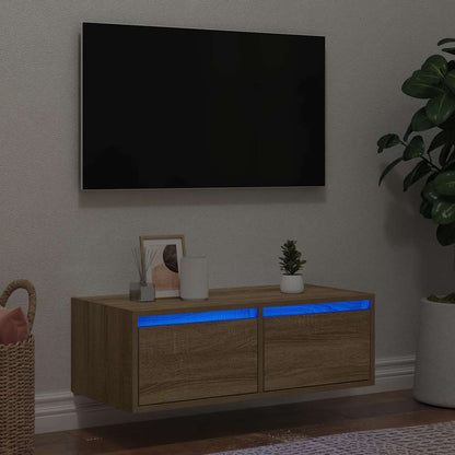 TV Cabinet with LED Lights Sonoma Oak 75x35,5x25 cm