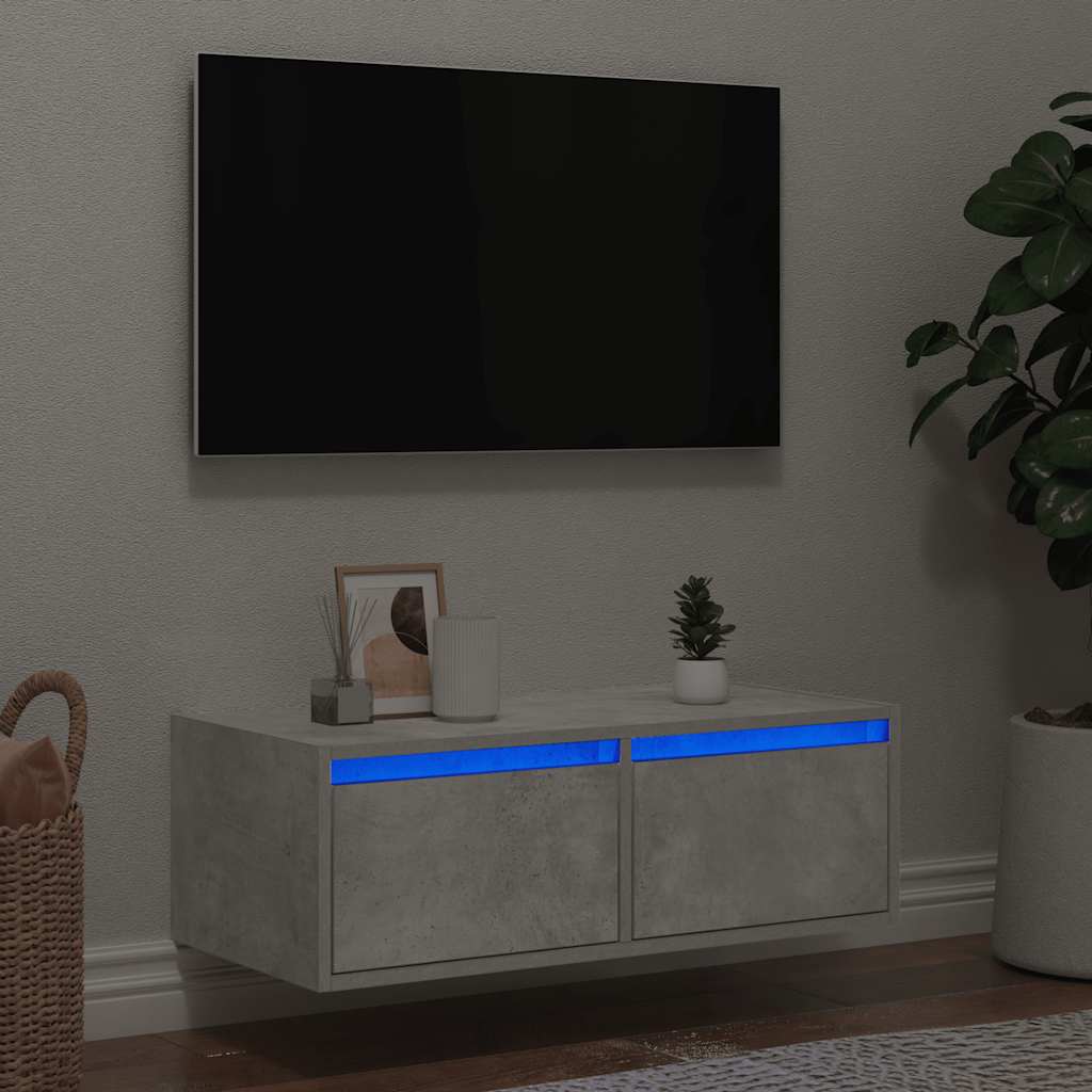 TV Cabinet with LED Lights Concrete Grey 75x35,5x25 cm