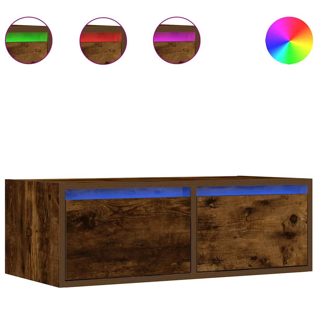 TV Cabinet with LED Lights Smoked Oak 75x35,5x25 cm