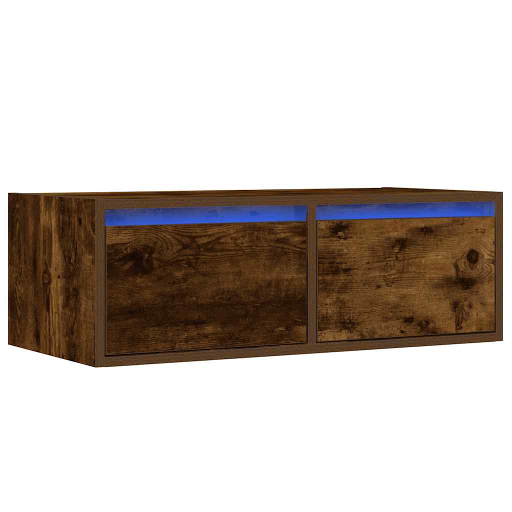 TV Cabinet with LED Lights Smoked Oak 75x35,5x25 cm