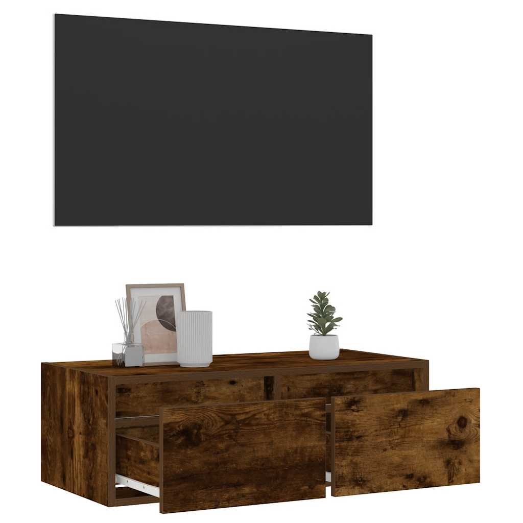 TV Cabinet with LED Lights Smoked Oak 75x35,5x25 cm