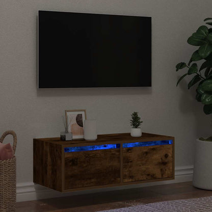 TV Cabinet with LED Lights Smoked Oak 75x35,5x25 cm
