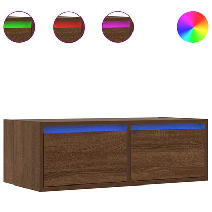 TV Cabinet with LED Lights Brown Oak 75x35,5x25 cm