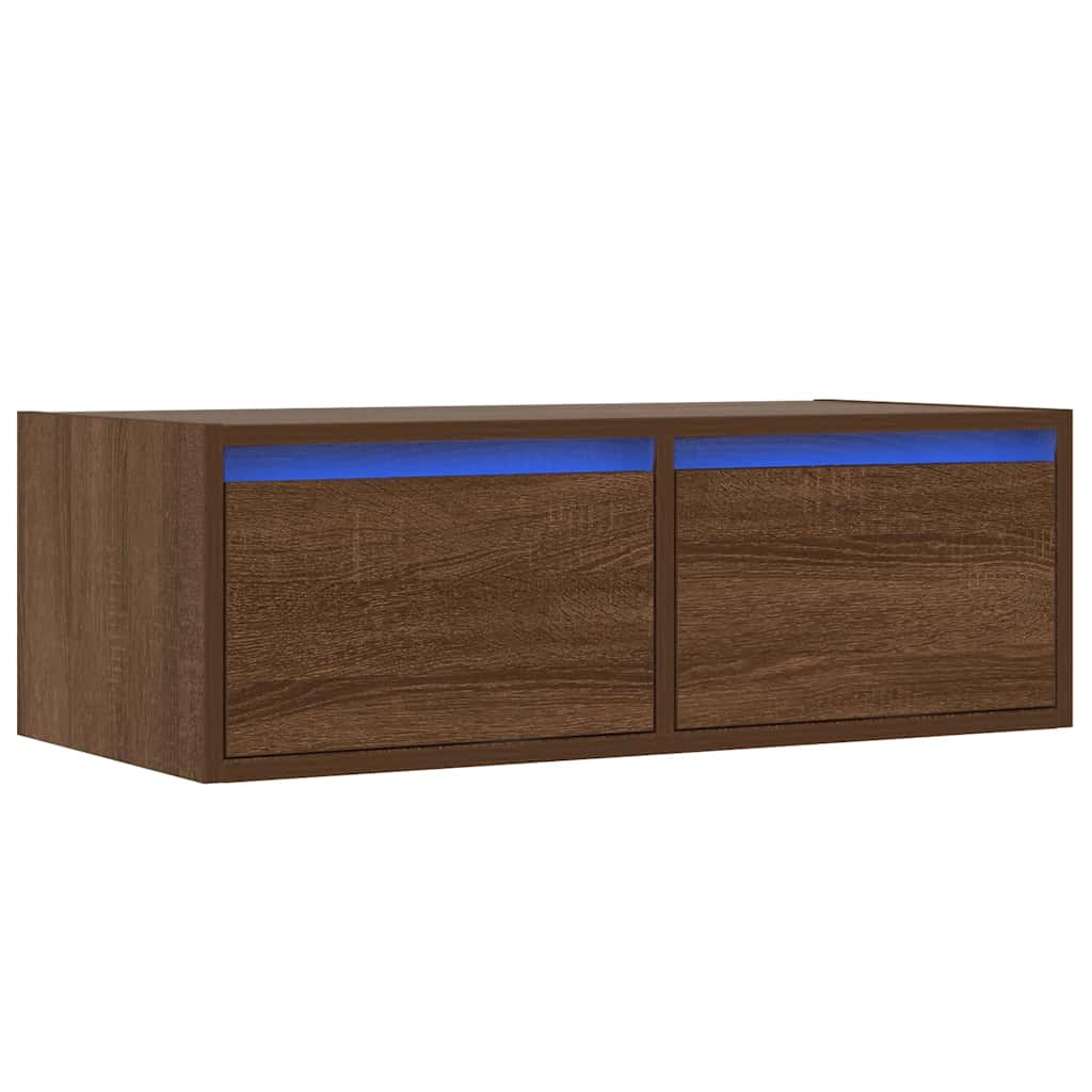 TV Cabinet with LED Lights Brown Oak 75x35,5x25 cm