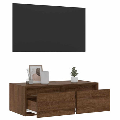TV Cabinet with LED Lights Brown Oak 75x35,5x25 cm