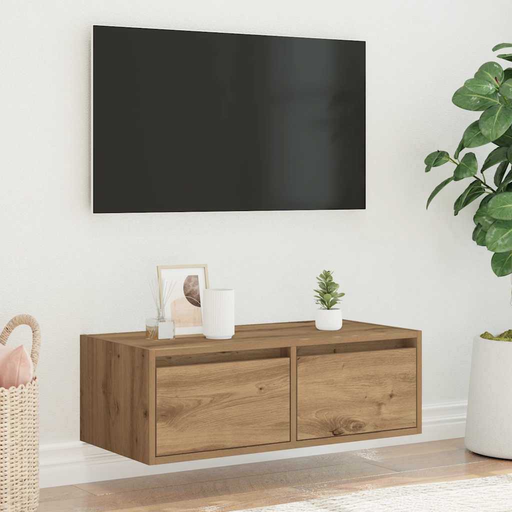 TV Cabinet with LED Lights Artisan Oak 75x35,5x25 cm