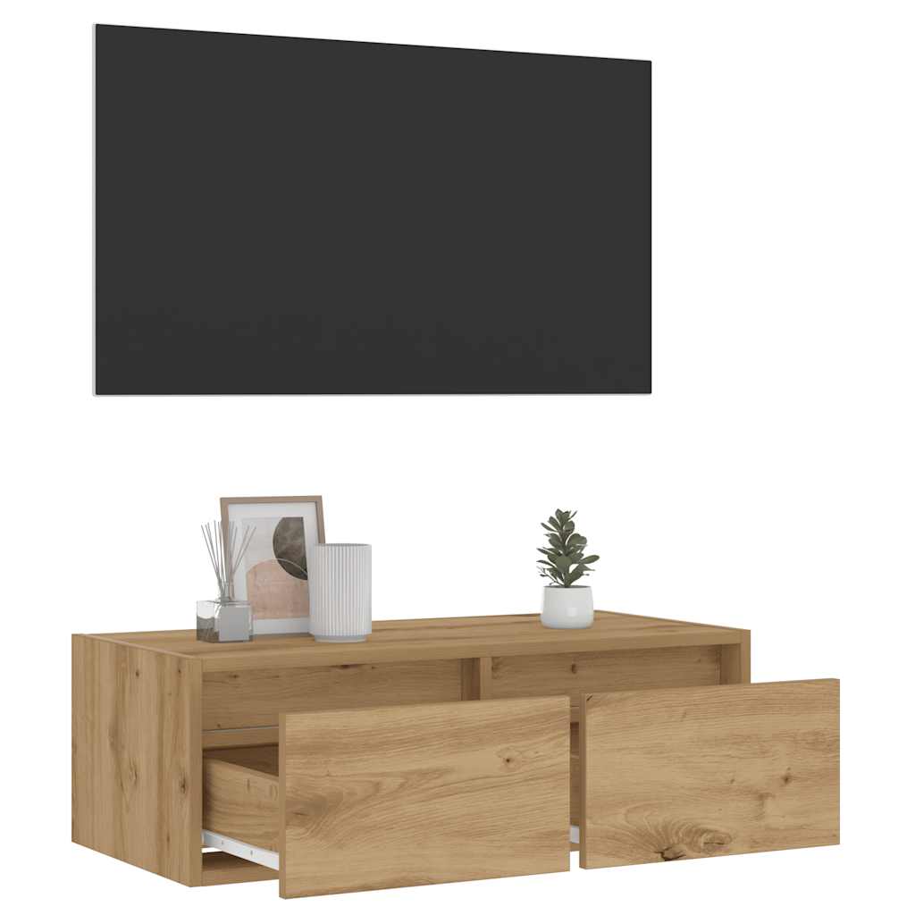 TV Cabinet with LED Lights Artisan Oak 75x35,5x25 cm