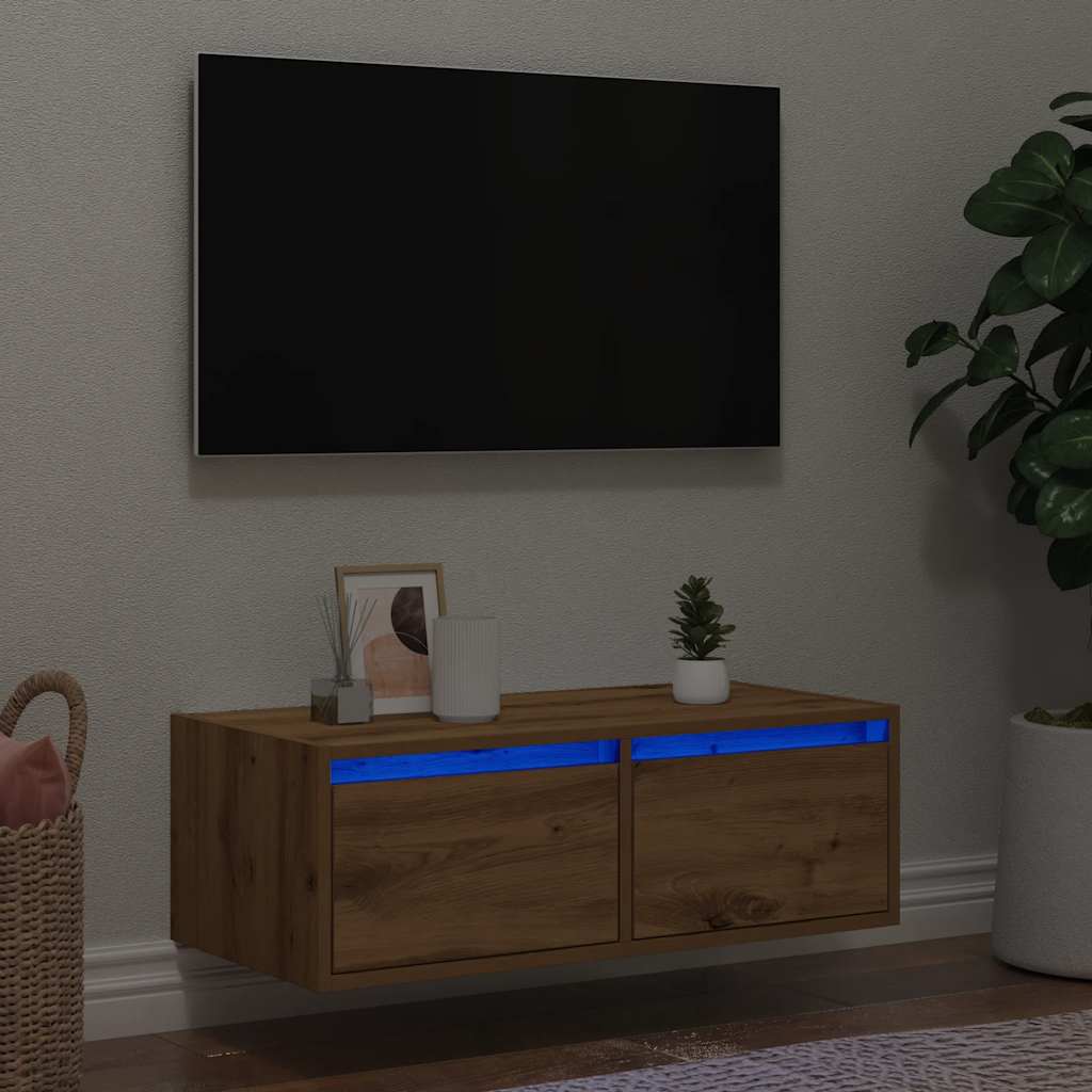 TV Cabinet with LED Lights Artisan Oak 75x35,5x25 cm