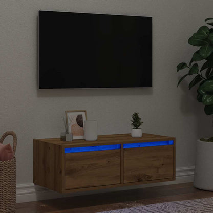 TV Cabinet with LED Lights Artisan Oak 75x35,5x25 cm