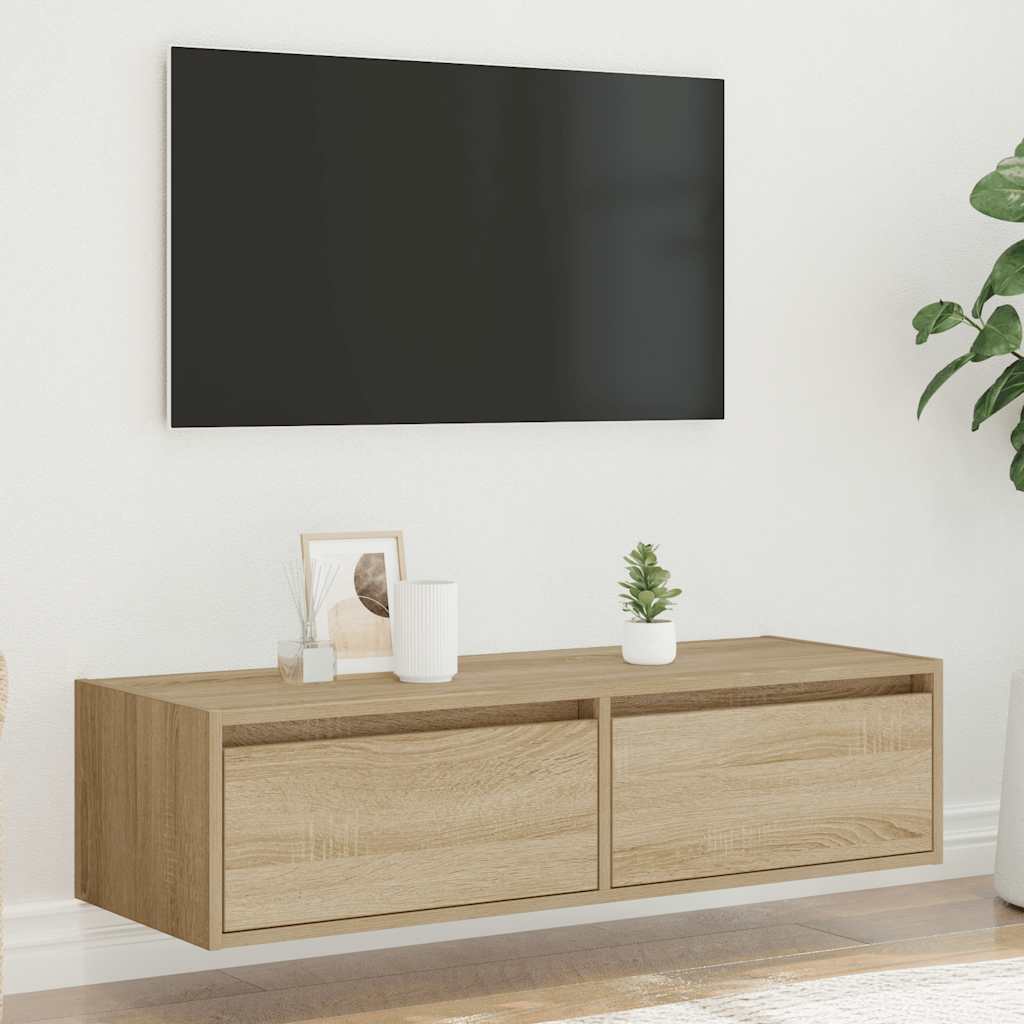 TV Cabinet with LED Lights Sonoma Oak 100X35,5x25 cm
