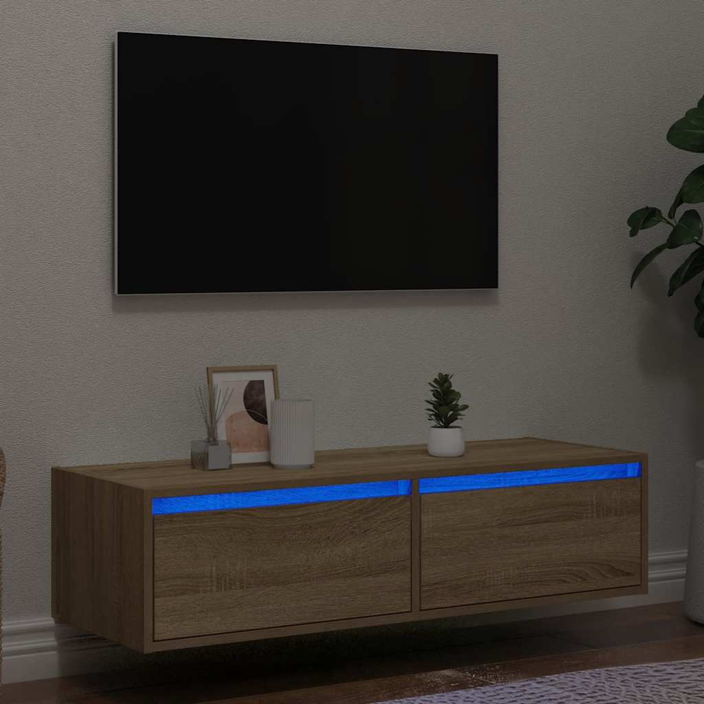 TV Cabinet with LED Lights Sonoma Oak 100X35,5x25 cm