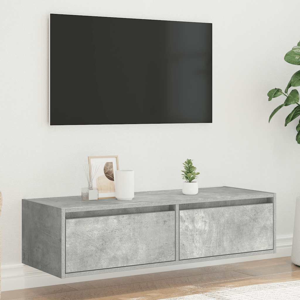 TV Cabinet with LED Lights Concrete Grey 100X35,5x25 cm