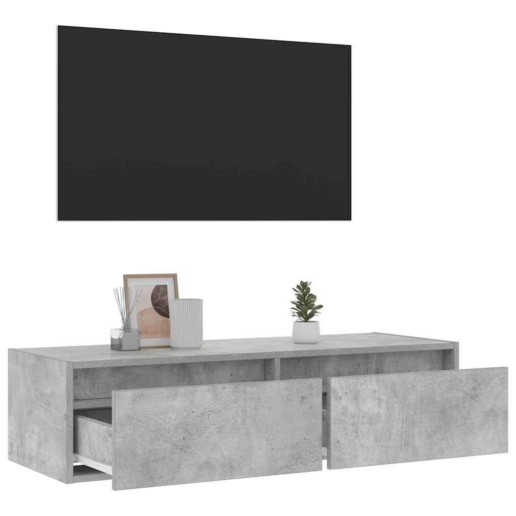 TV Cabinet with LED Lights Concrete Grey 100X35,5x25 cm