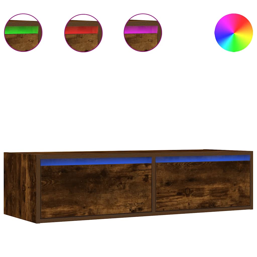 TV Cabinet with LED Lights Smoked Oak 100X35,5x25 cm
