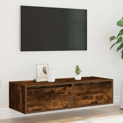 TV Cabinet with LED Lights Smoked Oak 100X35,5x25 cm