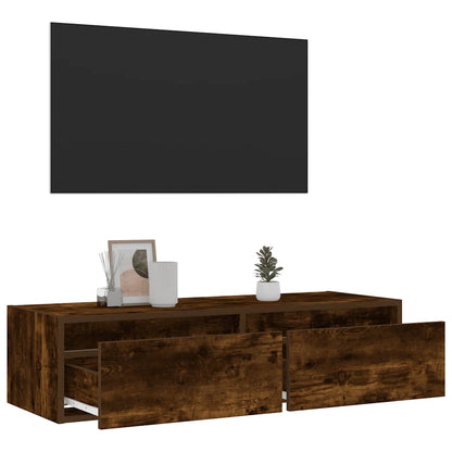 TV Cabinet with LED Lights Smoked Oak 100X35,5x25 cm