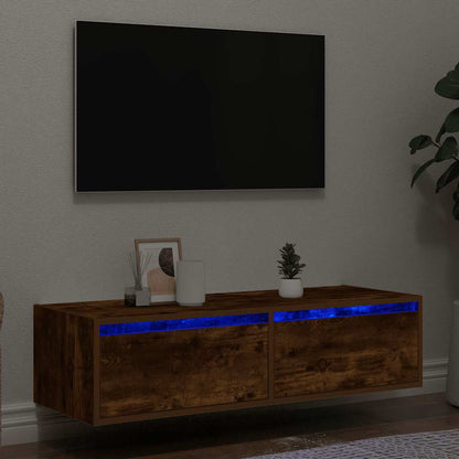 TV Cabinet with LED Lights Smoked Oak 100X35,5x25 cm