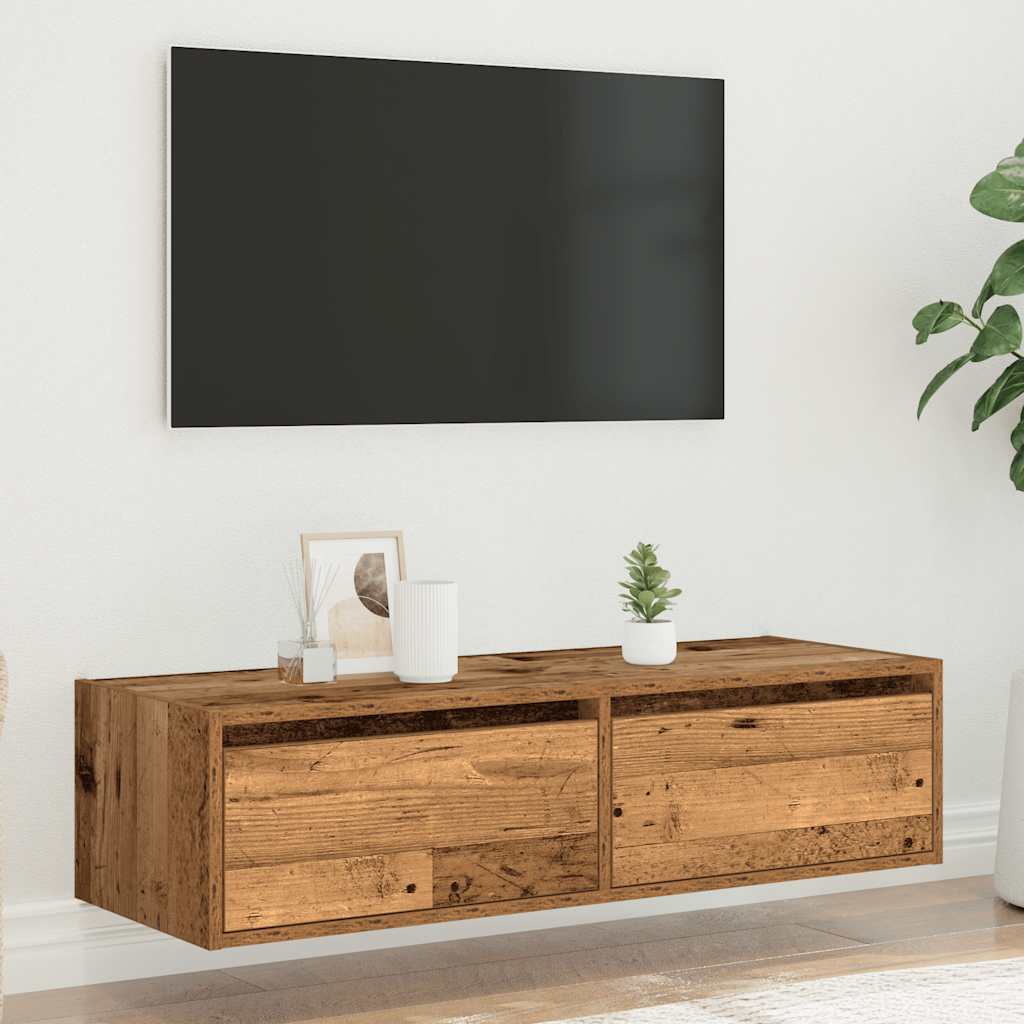 TV Cabinet with LED Lights Old Wood 100X35,5x25 cm