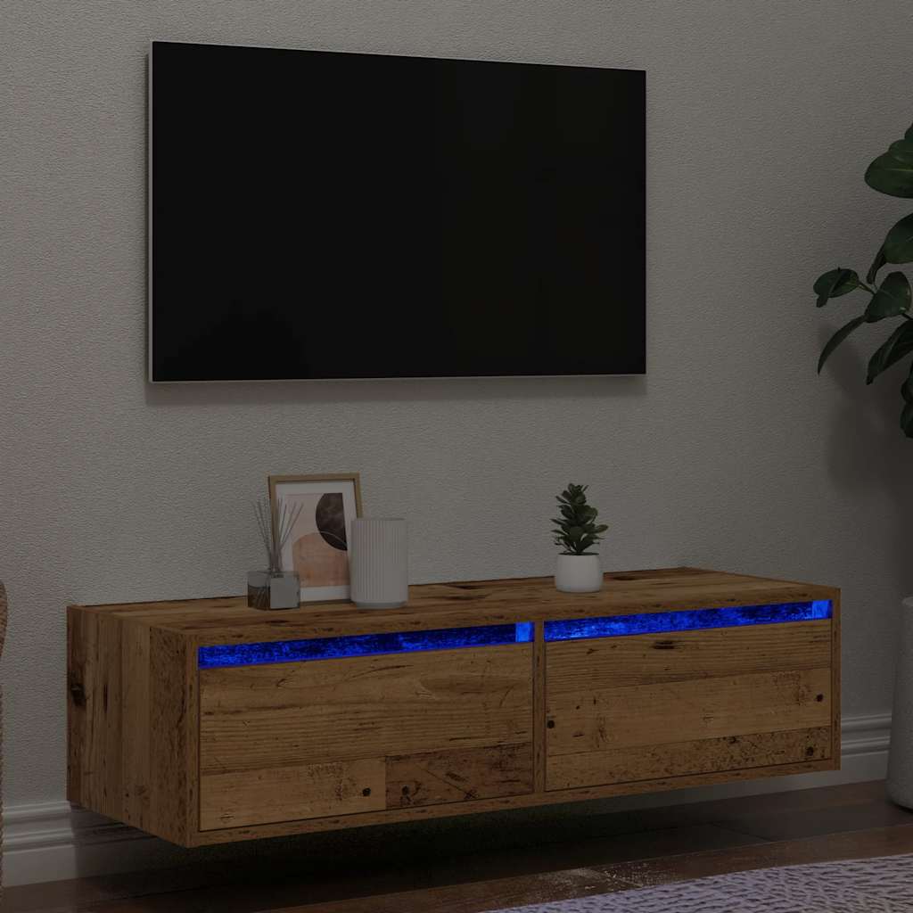 TV Cabinet with LED Lights Old Wood 100X35,5x25 cm