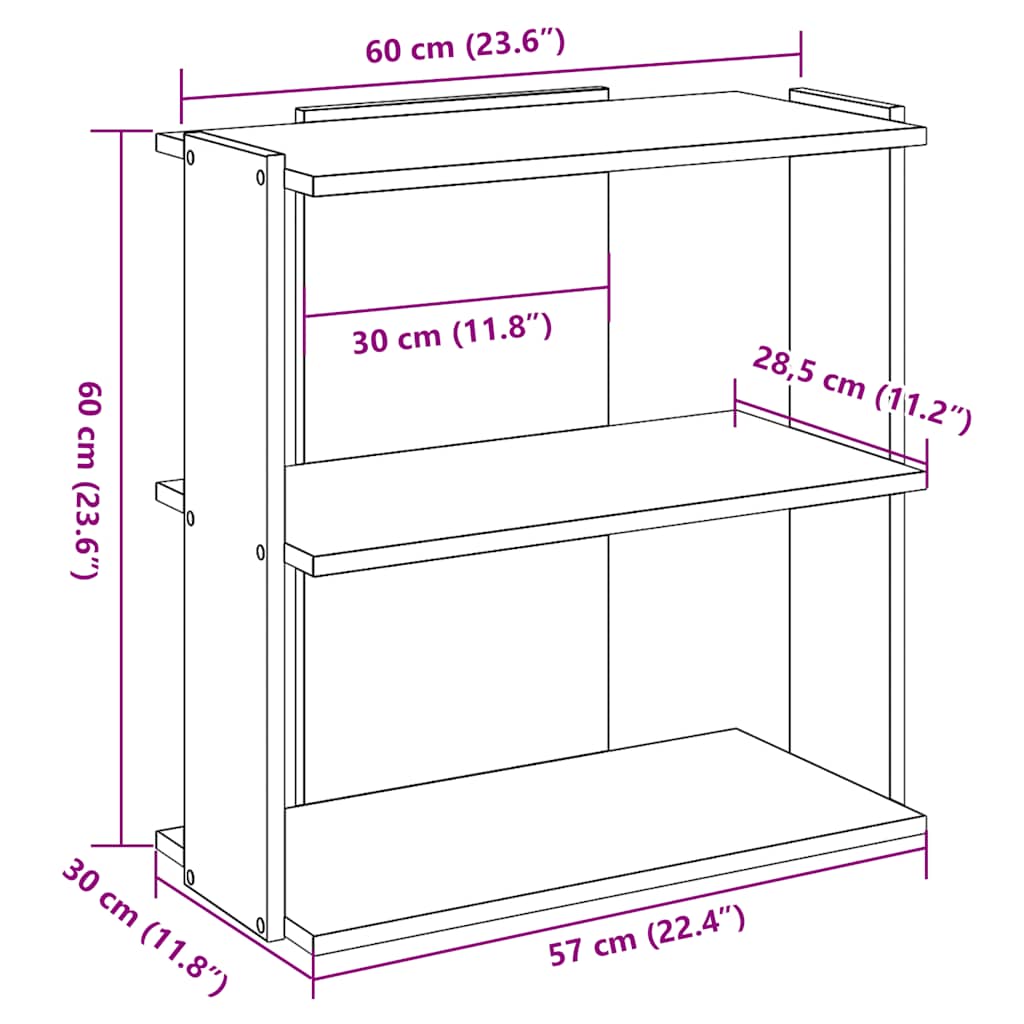 Bookcase 3-Tier Artisan Oak 60x30x60 cm Engineered Wood