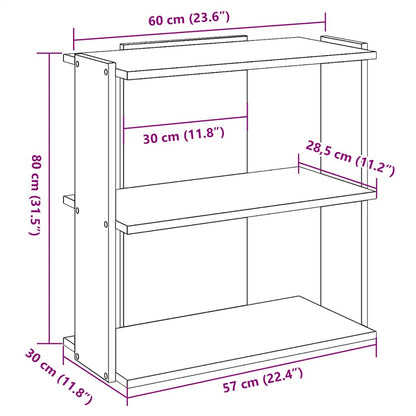 Bookcase 3-Tier White 60x30x80 cm Engineered Wood
