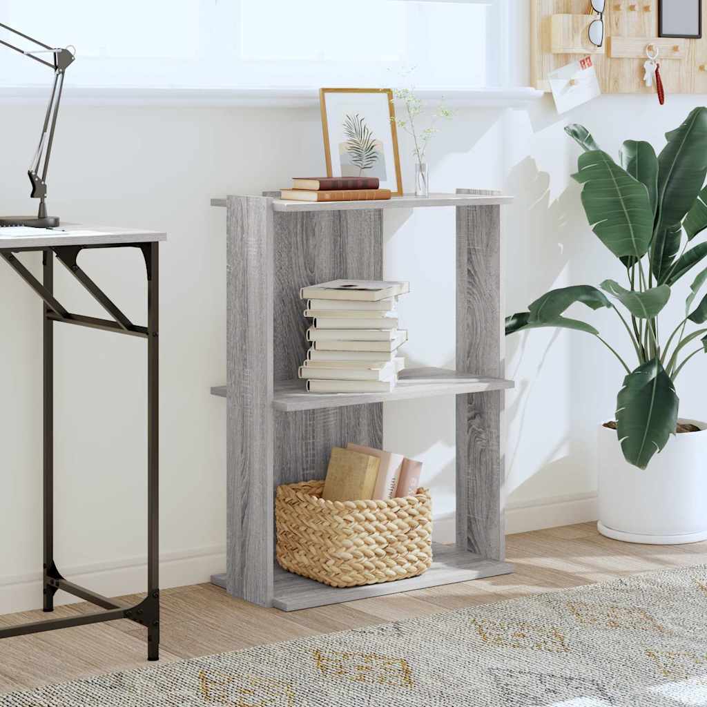 Bookcase 3-Tier Grey Sonoma 60x30x80 cm Engineered Wood