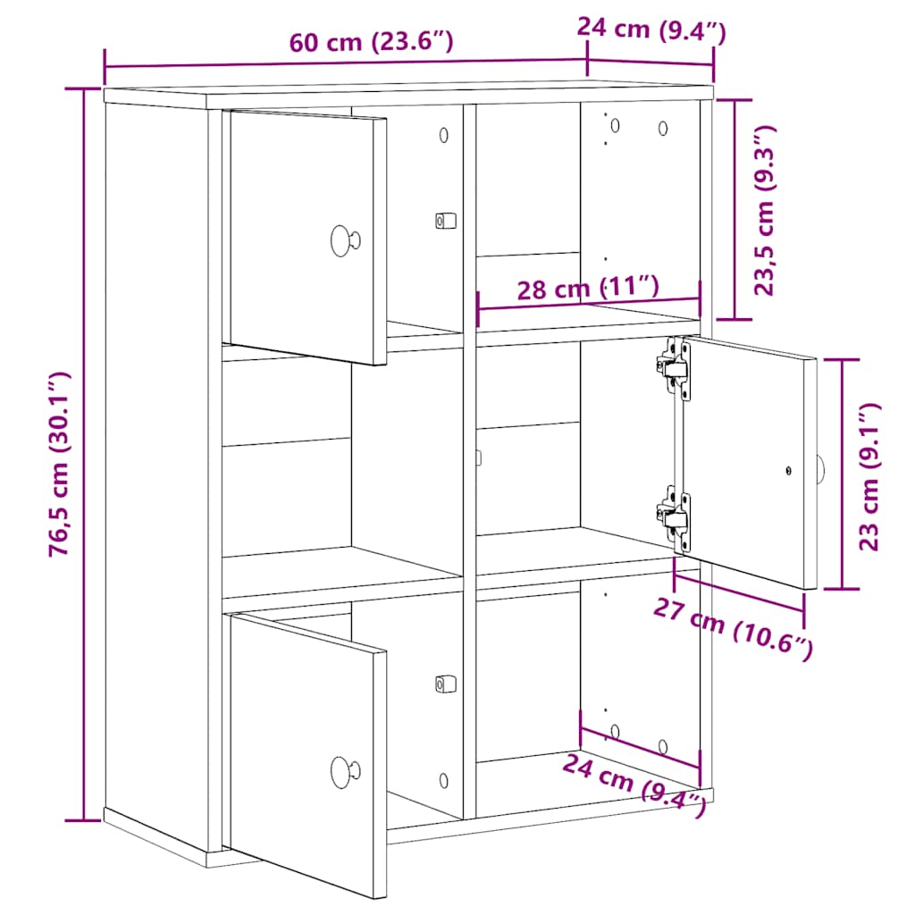 Bookcase Concrete Grey 60x24x76,5 cm Engineered Wood