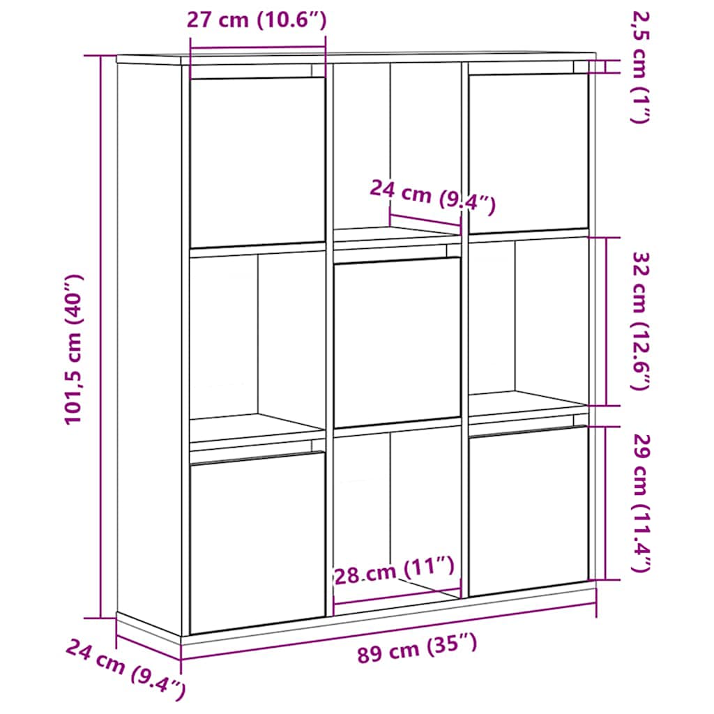Bookcase Black Oak 89x24x101,5 cm Engineered Wood