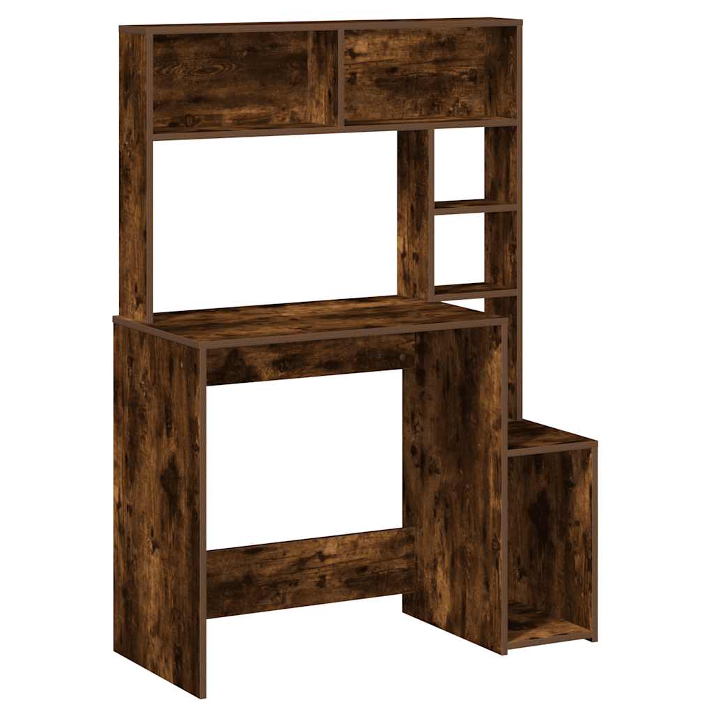 Desk with Shelves Smoked Oak 100x45x140 cm Engineered Wood