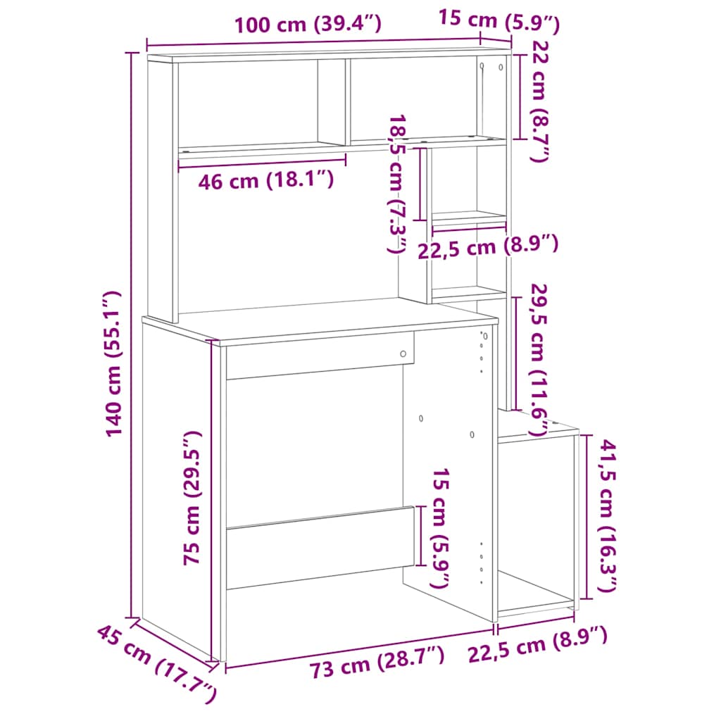 Desk with Shelves Artisan Oak 100x45x140 cm Engineered Wood