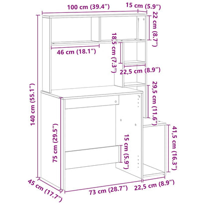 Desk with Shelves Artisan Oak 100x45x140 cm Engineered Wood