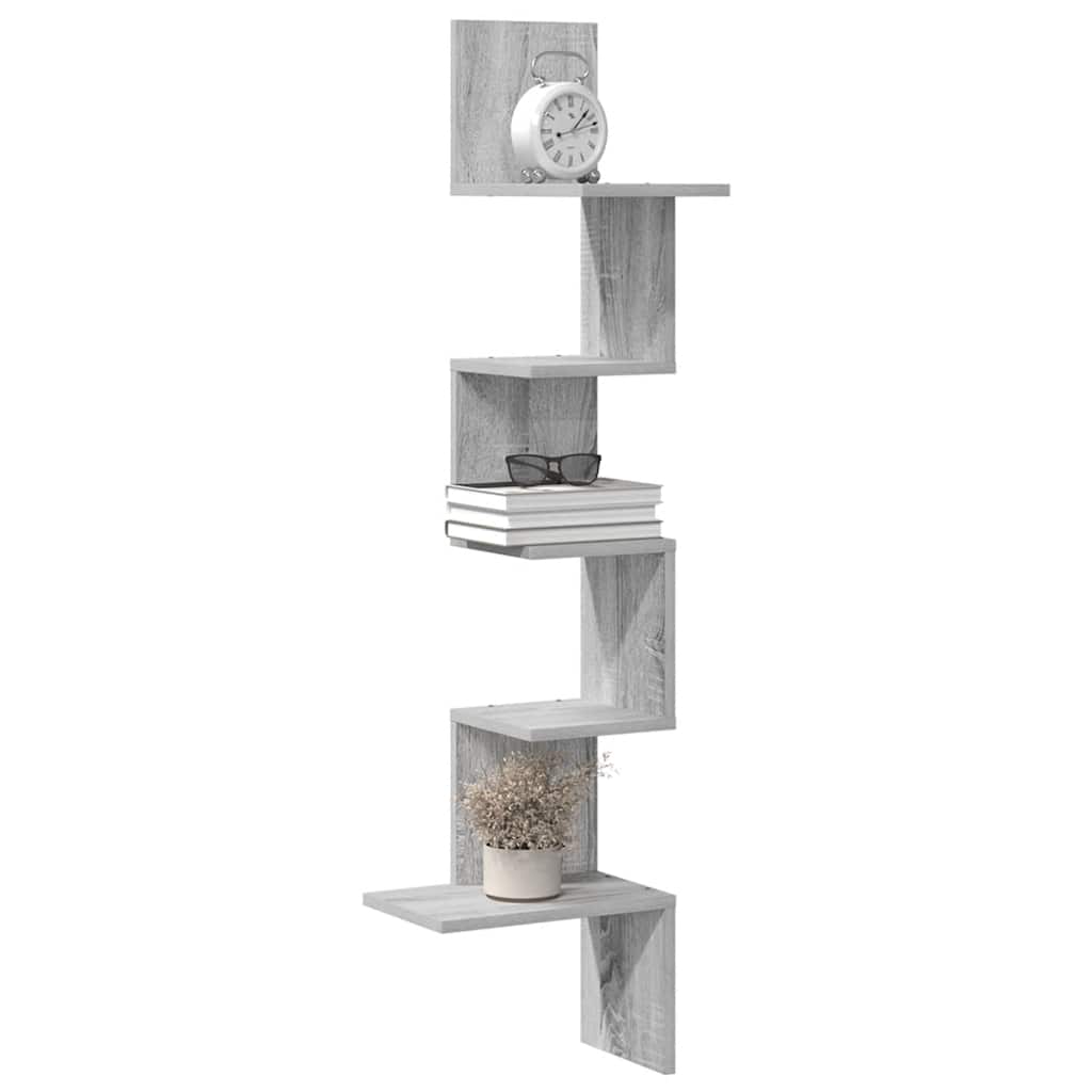 Wall Corner Shelf Grey Sonoma 32x32x127,5 cm Engineered Wood