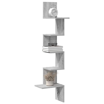 Wall Corner Shelf Grey Sonoma 32x32x127,5 cm Engineered Wood