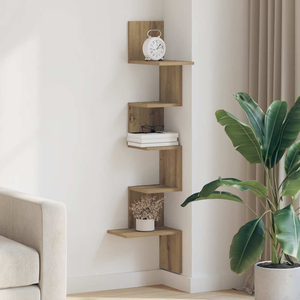 Wall Corner Shelf Artisan Oak 32x32x127,5 cm Engineered Wood