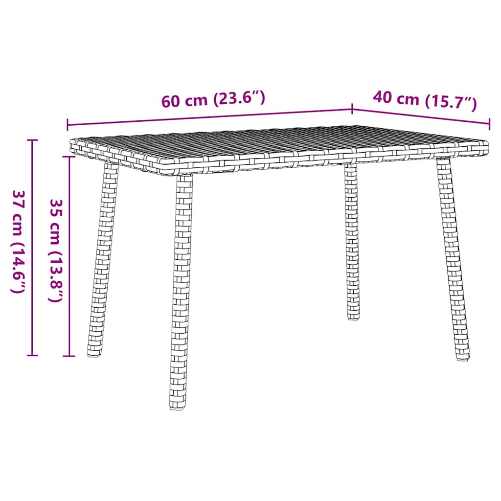 Garden Coffee Table Rectangular Black 60x40x37 cm Poly Rattan