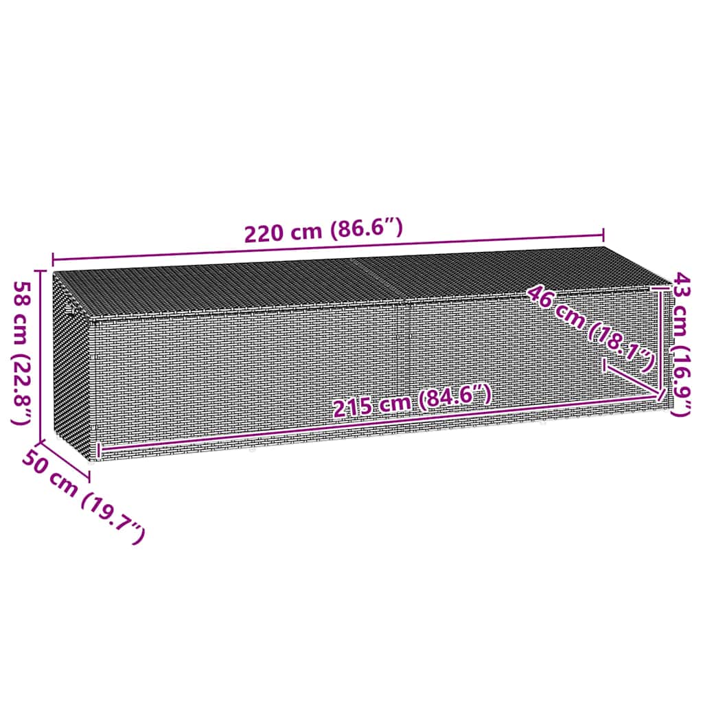 Garden Storage Box Grey 220x50x58 cm Poly Rattan
