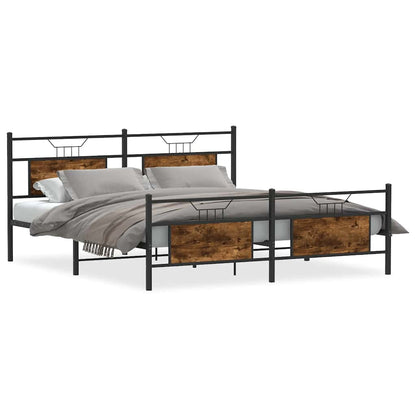 Metal Bed Frame without Mattress Smoked Oak 160x200 cm