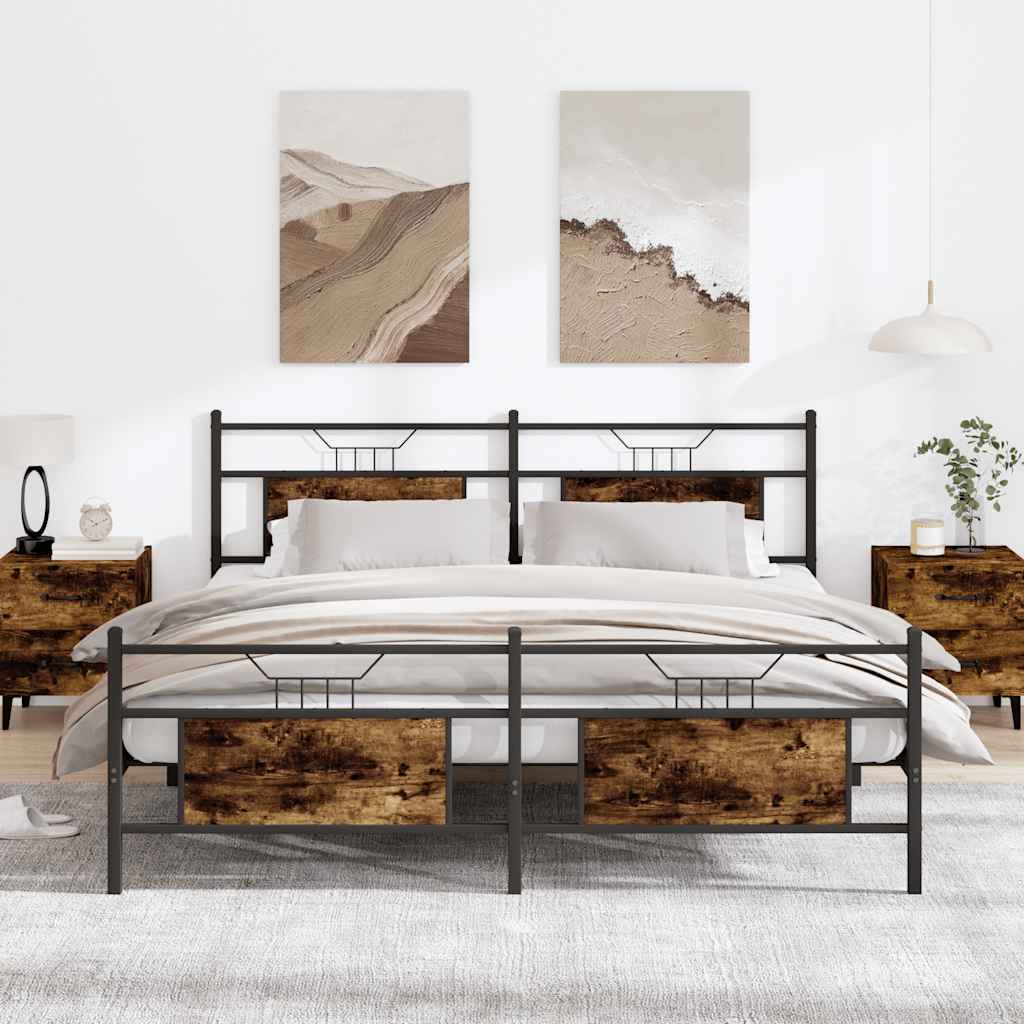 Metal Bed Frame without Mattress Smoked Oak 160x200 cm