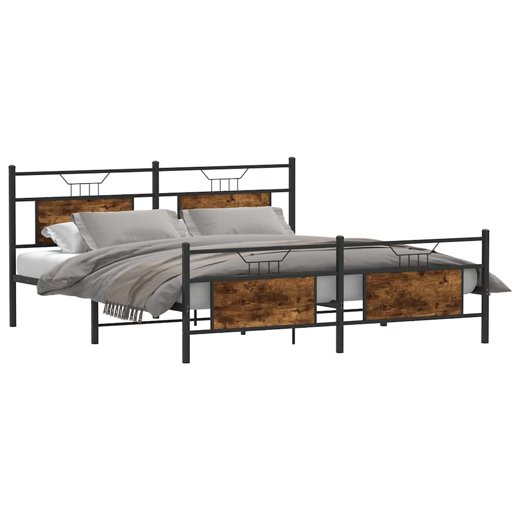 Metal Bed Frame without Mattress Smoked Oak 160x200 cm
