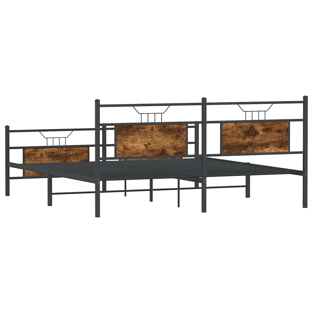 Metal Bed Frame without Mattress Smoked Oak 160x200 cm