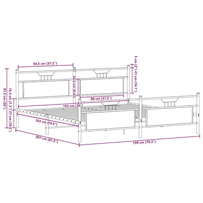 Metal Bed Frame without Mattress Smoked Oak 193x203 cm