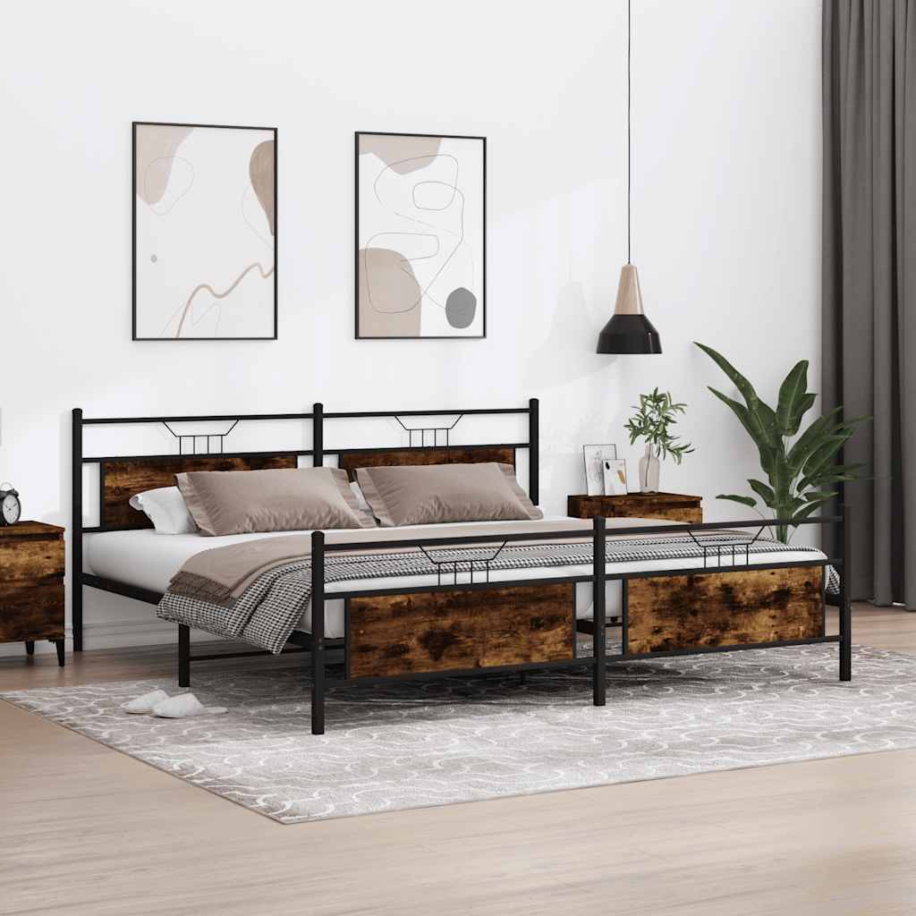 Metal Bed Frame without Mattress Smoked Oak 200x200 cm