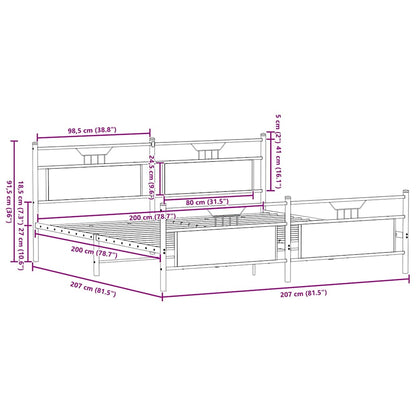 Metal Bed Frame without Mattress Smoked Oak 200x200 cm