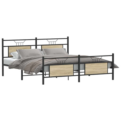 Metal Bed Frame without Mattress Sonoma Oak 160x200 cm