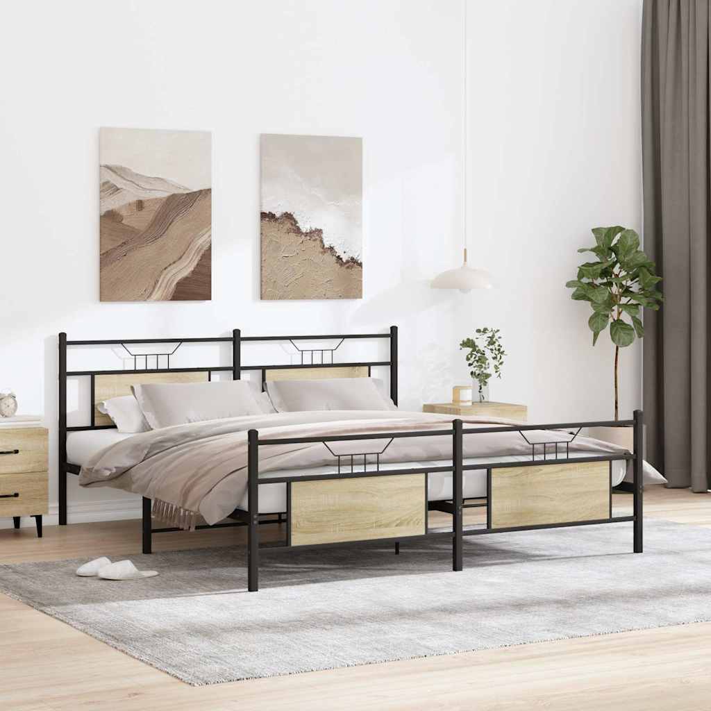 Metal Bed Frame without Mattress Sonoma Oak 183x213 cm