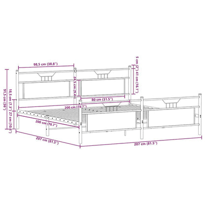 Metal Bed Frame without Mattress Sonoma Oak 200x200 cm
