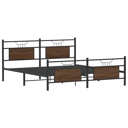Metal Bed Frame without Mattress Brown Oak 180x200 cm Super King