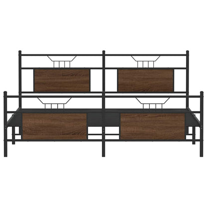 Metal Bed Frame without Mattress Brown Oak 180x200 cm Super King